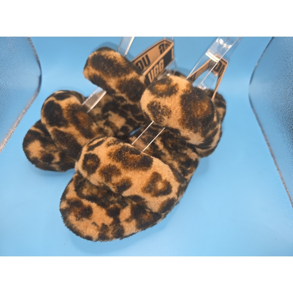 UGG Oh Fluffita Leopard Print Sheepskin Platform Slingback Slides 1120920 Size 8